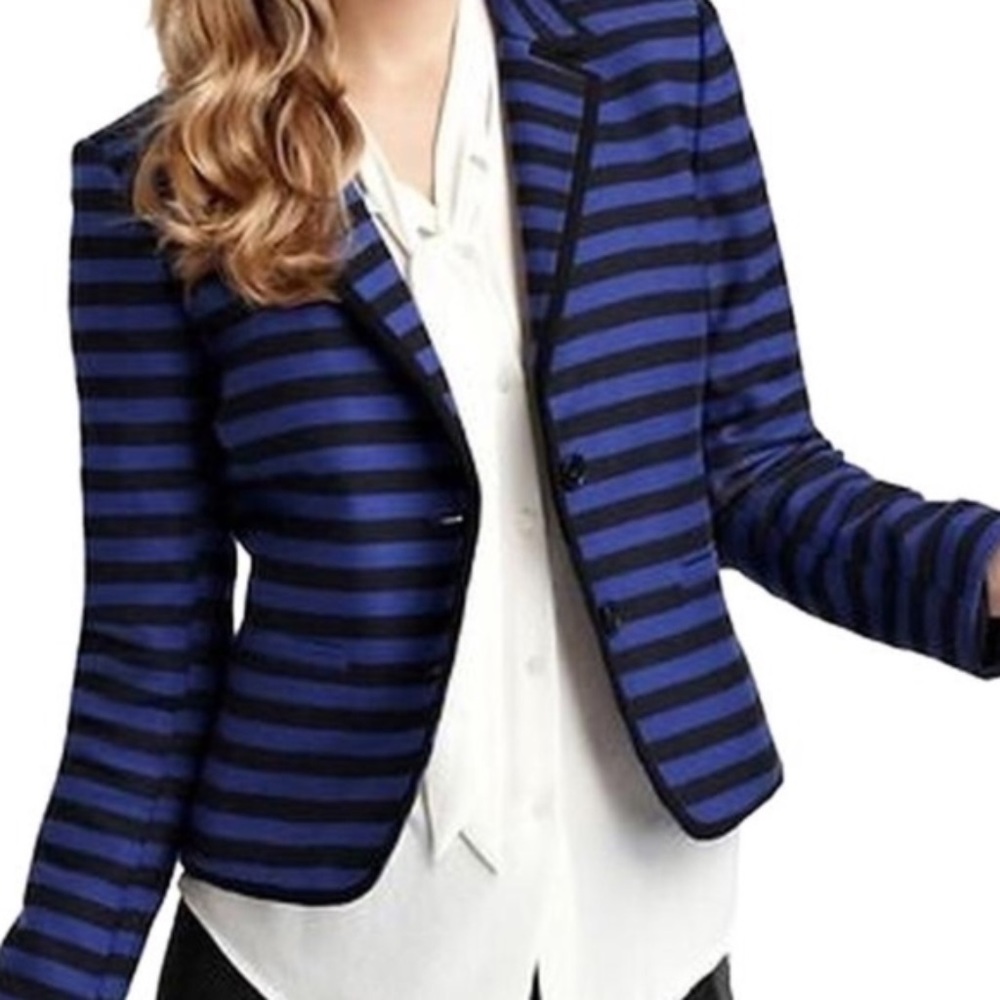 Ann Taylor Loft Black & Blue Striped Blazer Jacket